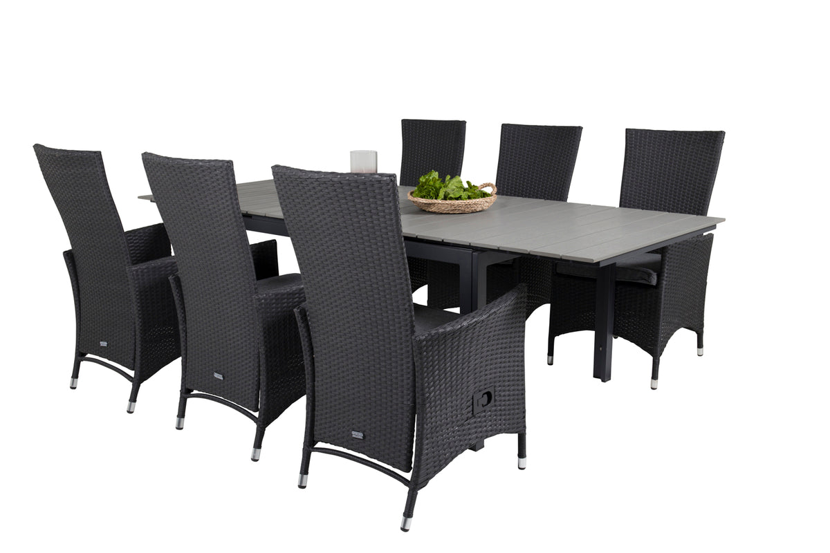 Venture Design Levels & Padova Matbord 160x100x75 + Reclinerstolar Svart