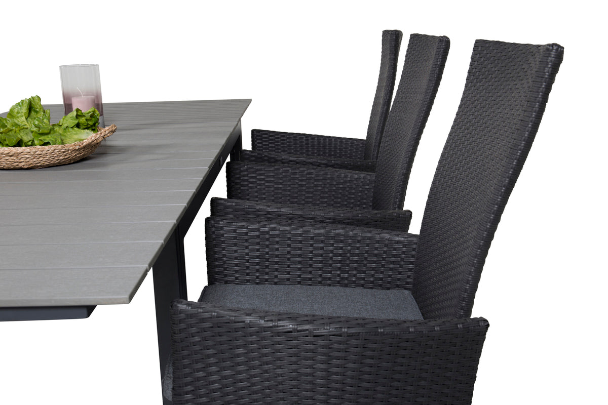 Venture Design Levels & Padova Matbord 160x100x75 + Reclinerstolar Svart
