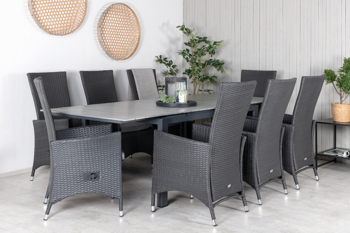 Venture Design Levels & Padova Rektangulära Matbord 160x100x75 Svart + Reclinerstolar Svart