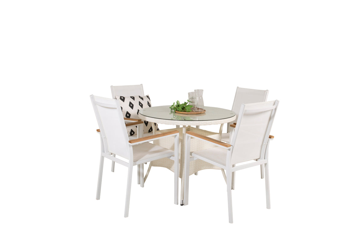 Venture Design Volta & Texas Runda Matbord 90 Vit + Matstolar Vit