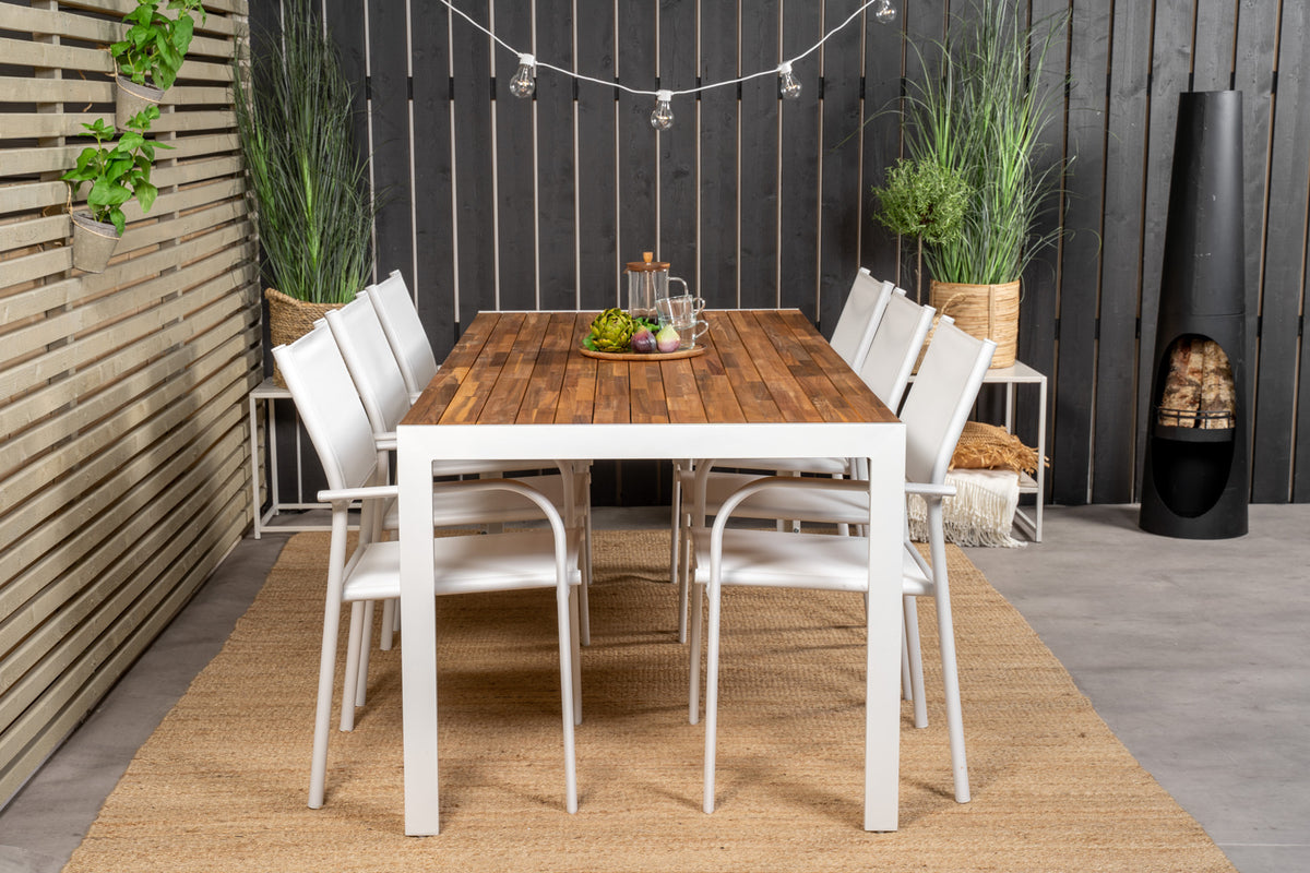 Venture Design Santorini & Bois Matstolar 2-pack Vit + Rektangulära Matbord 200 x 100 Natur
