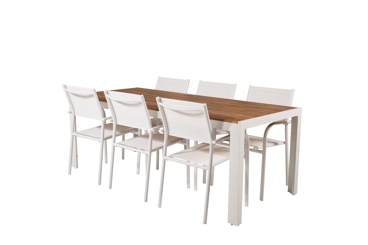 Venture Design Santorini & Bois Matstolar 2-pack Vit + Rektangulära Matbord 200 x 100 Natur