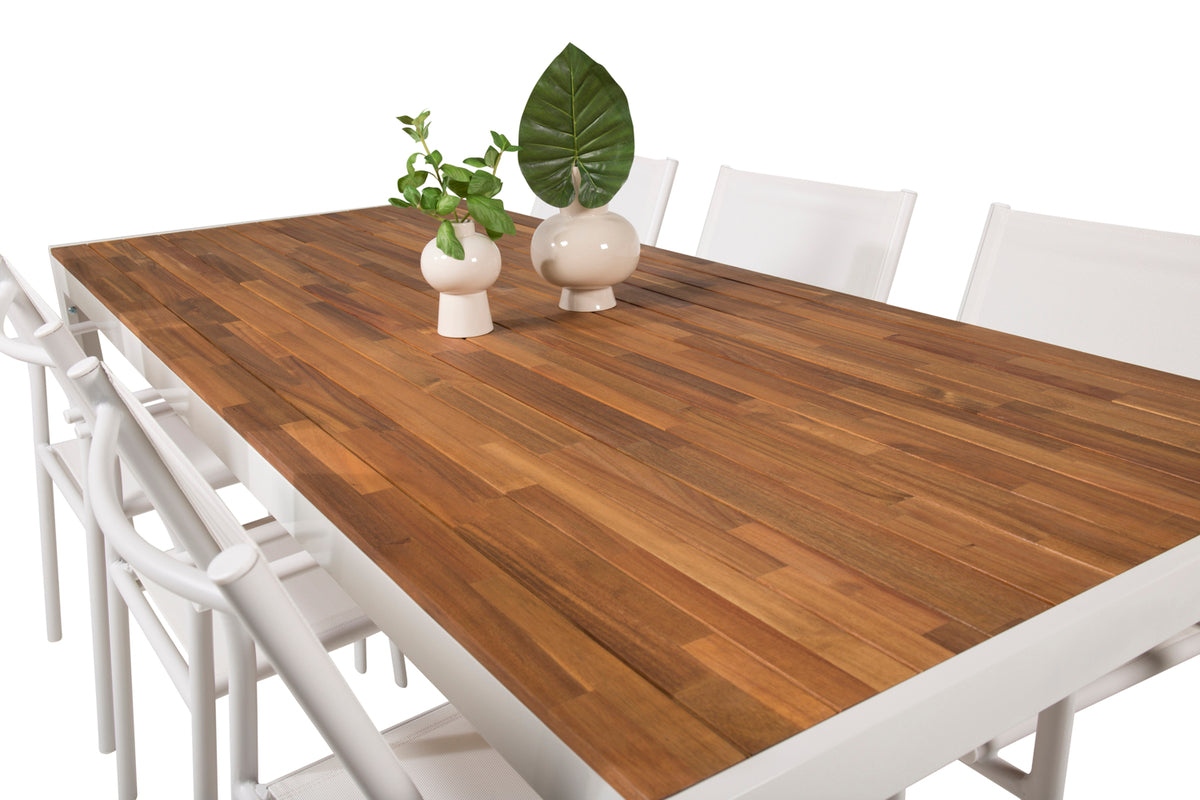 Venture Design Santorini & Bois Matstolar 2-pack Vit + Rektangulära Matbord 200 x 100 Natur