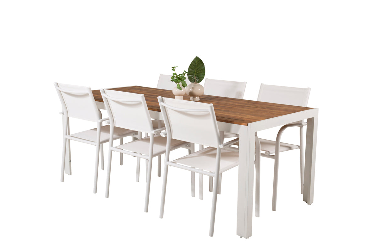 Venture Design Santorini & Bois Matstolar 2-pack Vit + Rektangulära Matbord 200 x 100 Natur