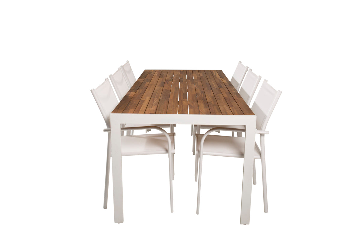 Venture Design Santorini & Bois Matstolar 2-pack Vit + Rektangulära Matbord 200 x 100 Natur