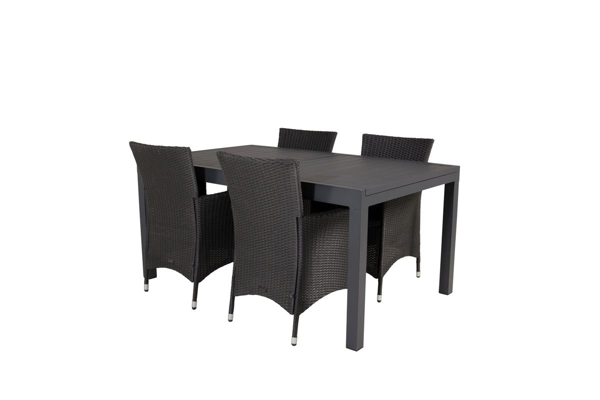 Venture Design Copacabana & Marbella Reclinerstolar 2-pack Svart + Rektangulära Matbord 160 x 100 Svart