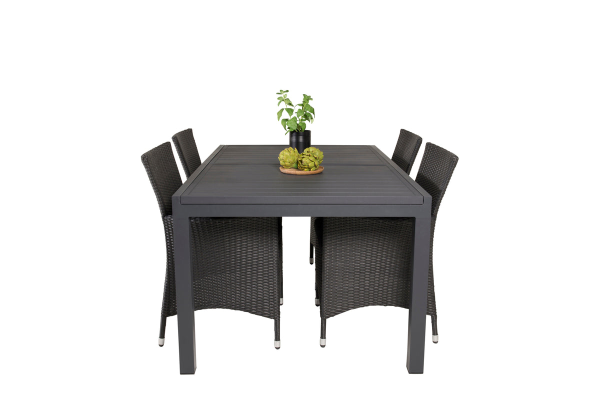 Venture Design Copacabana & Marbella Reclinerstolar 2-pack Svart + Rektangulära Matbord 160 x 100 Svart