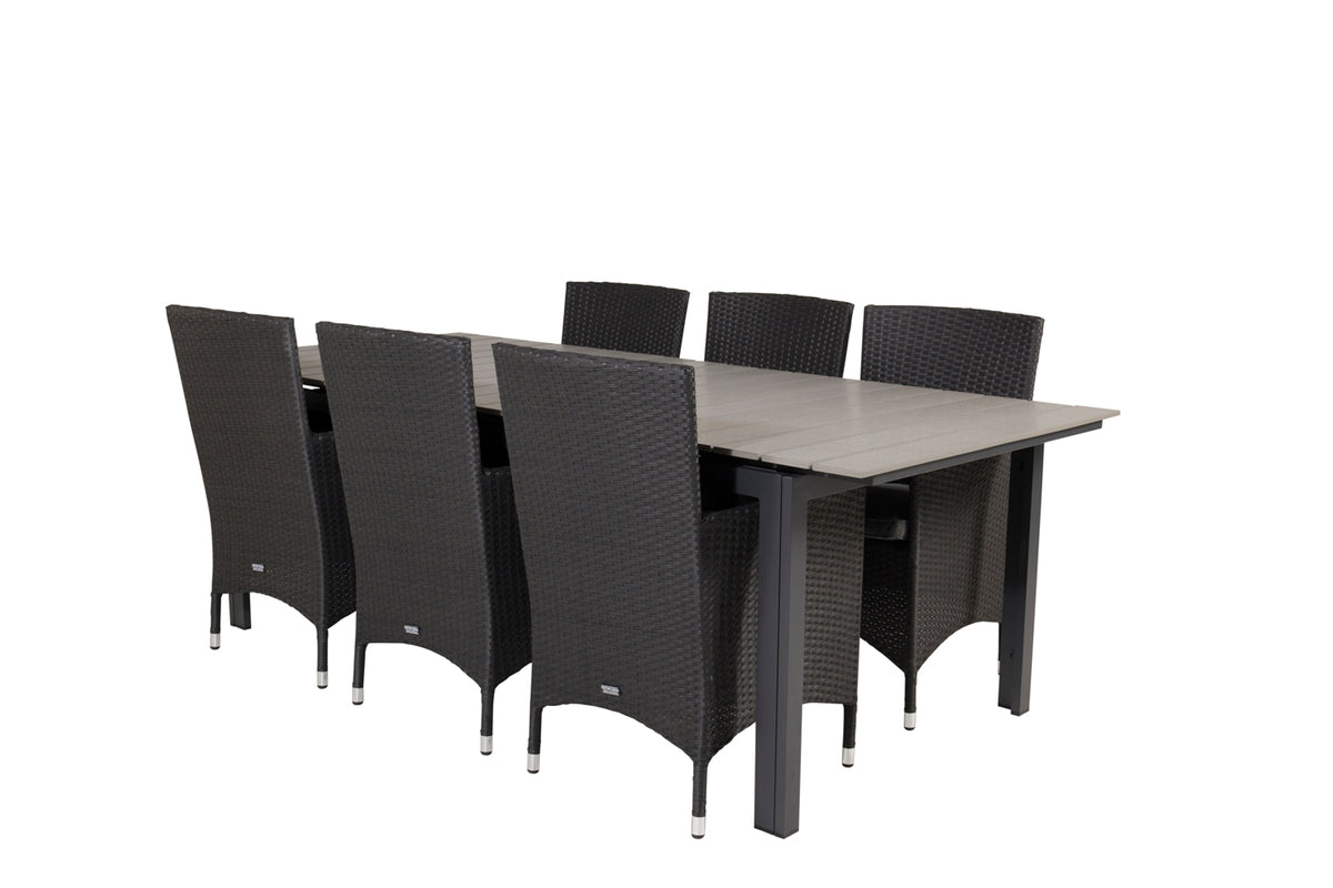 Venture Design Levels & Malin Matbord 229x100x75 + Matstolar Svart