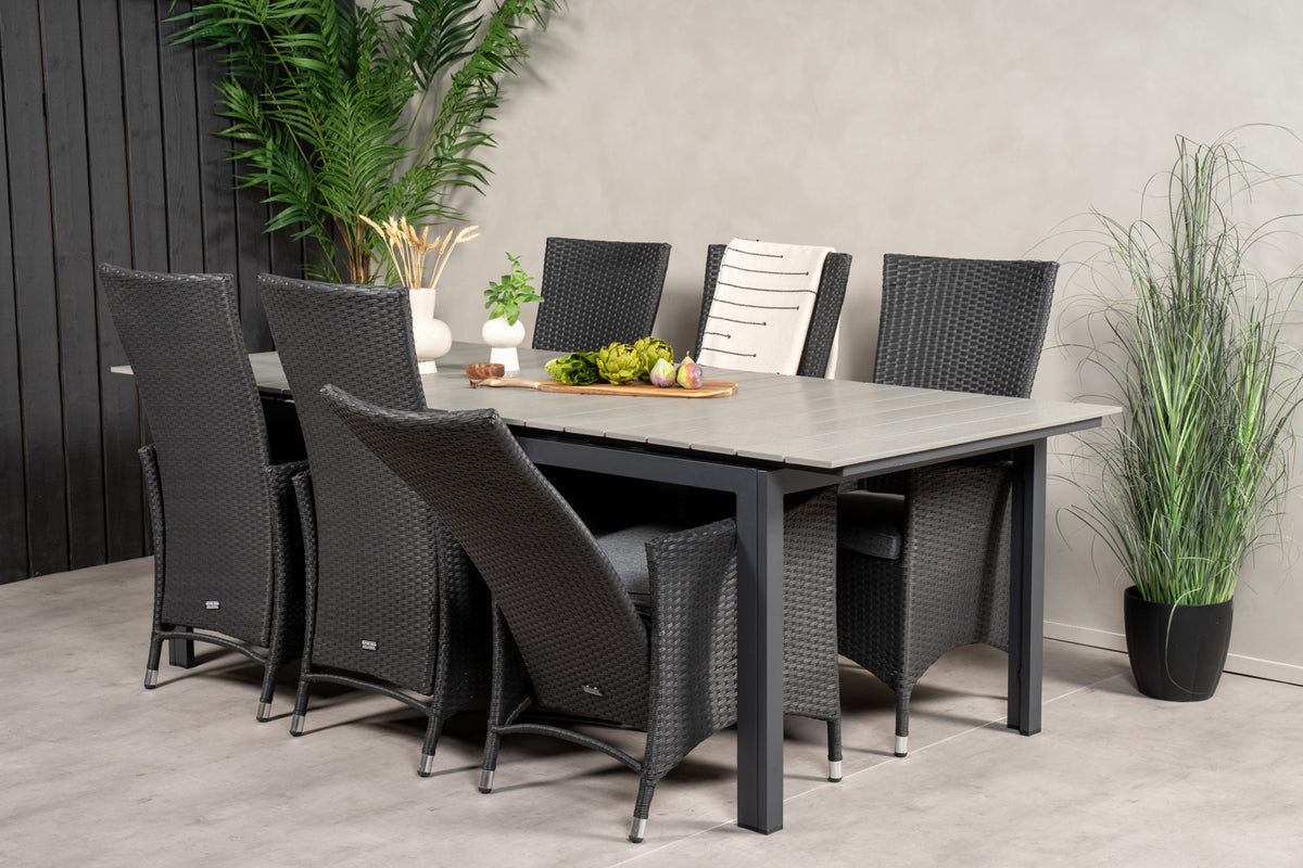 Venture Design Levels & Padova Matbord 229x100x75 + Reclinerstolar Svart