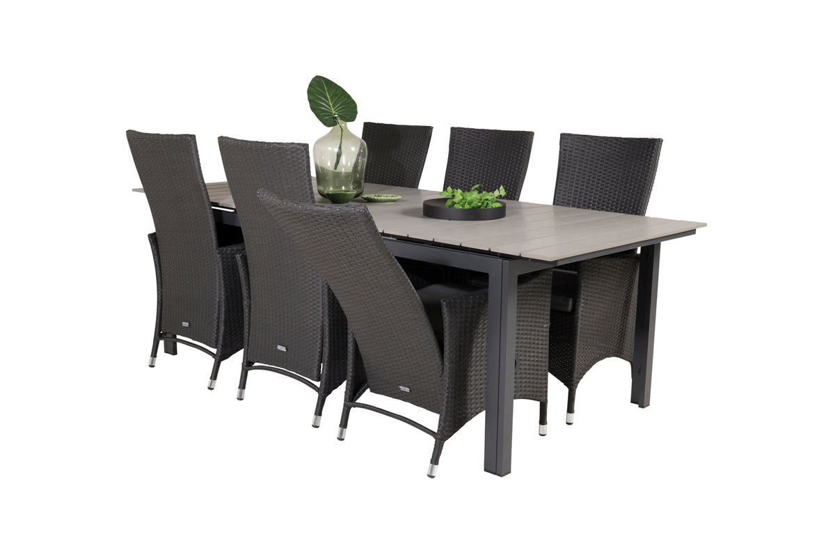 Venture Design Levels & Padova Matbord 229x100x75 + Reclinerstolar Svart