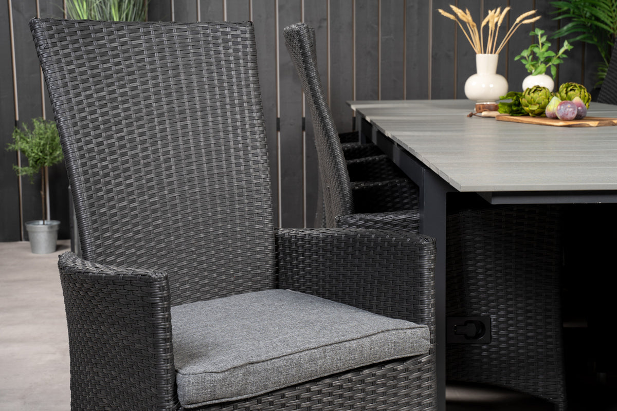 Venture Design Levels & Padova Matbord 229x100x75 + Reclinerstolar Svart