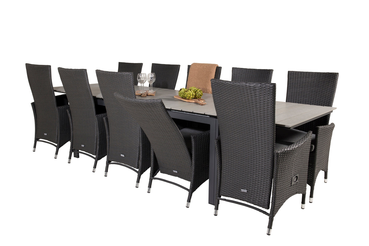 Venture Design Levels & Padova Matbord 229x100x75 + Reclinerstolar Svart
