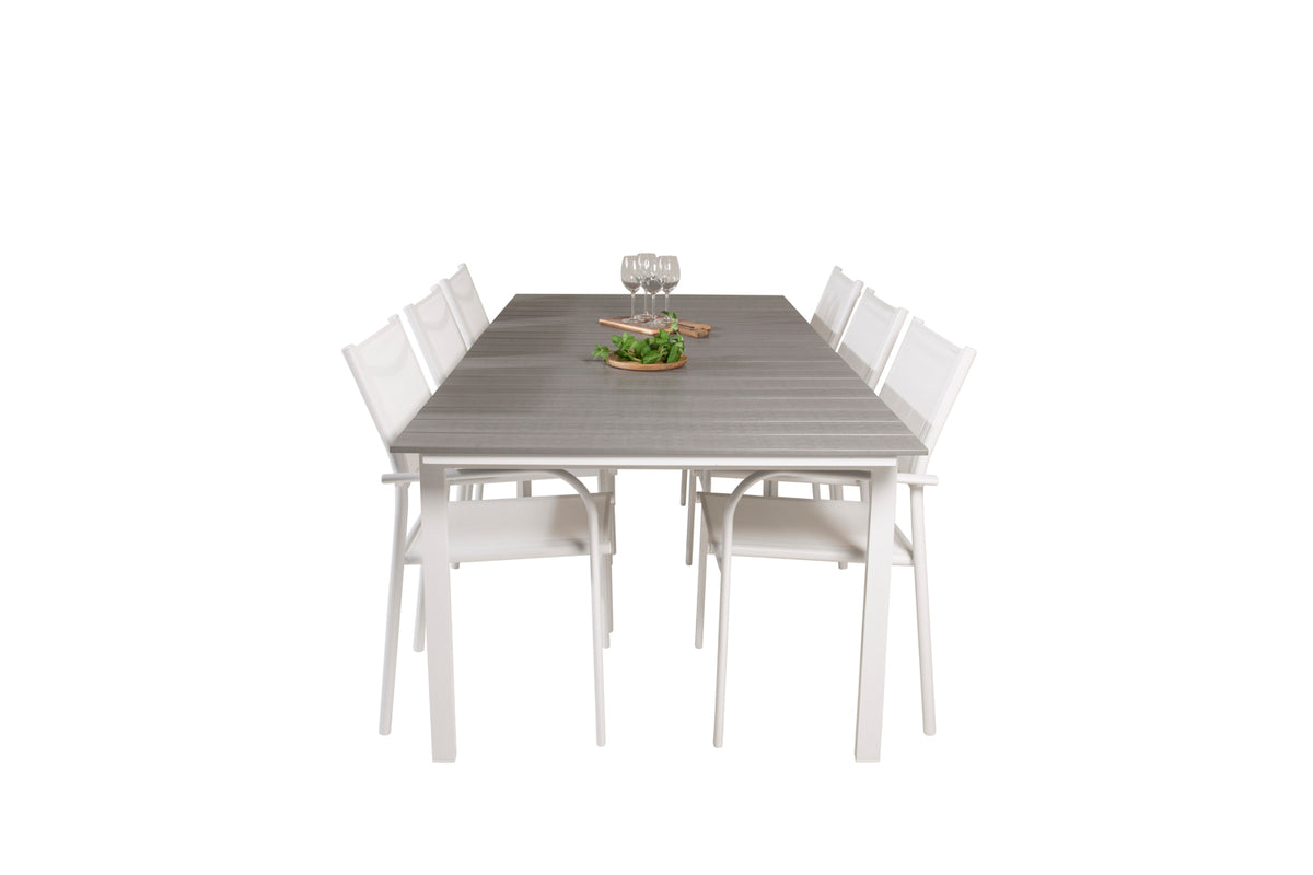 Venture Design Levels & Santorini Matbord 229x100x75 + Matstolar Vit