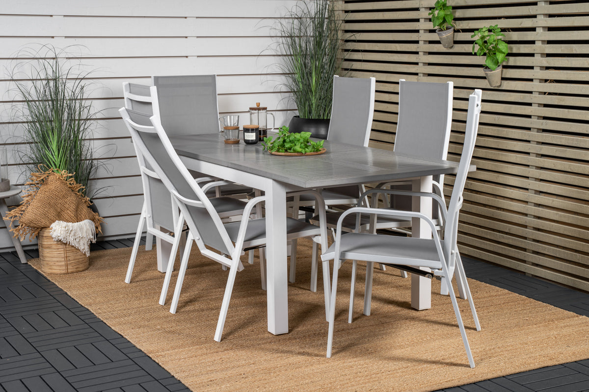 Venture Design Albany & Copacabana Rektangulära Matbord 152 x 90 Vit + Reclinerstolar 2-pack Grå