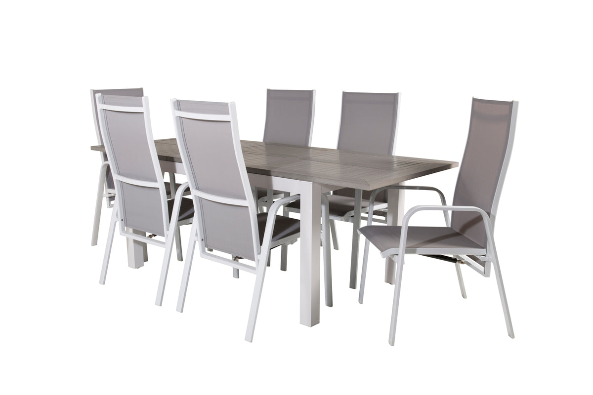 Venture Design Albany & Copacabana Rektangulära Matbord 152 x 90 Vit + Reclinerstolar 2-pack Grå