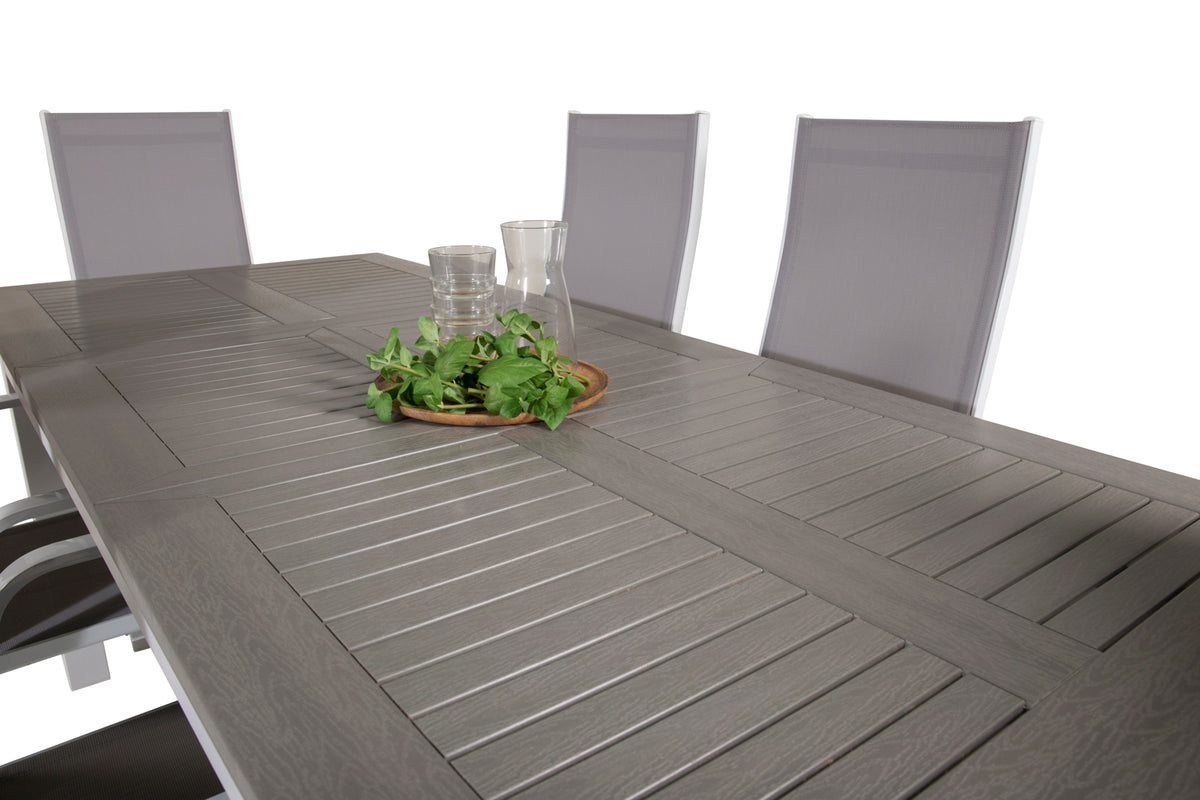 Venture Design Albany & Copacabana Rektangulära Matbord 152 x 90 Vit + Reclinerstolar 2-pack Grå