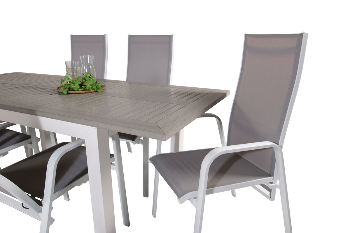 Venture Design Albany & Copacabana Rektangulära Matbord 152 x 90 Vit + Reclinerstolar 2-pack Grå