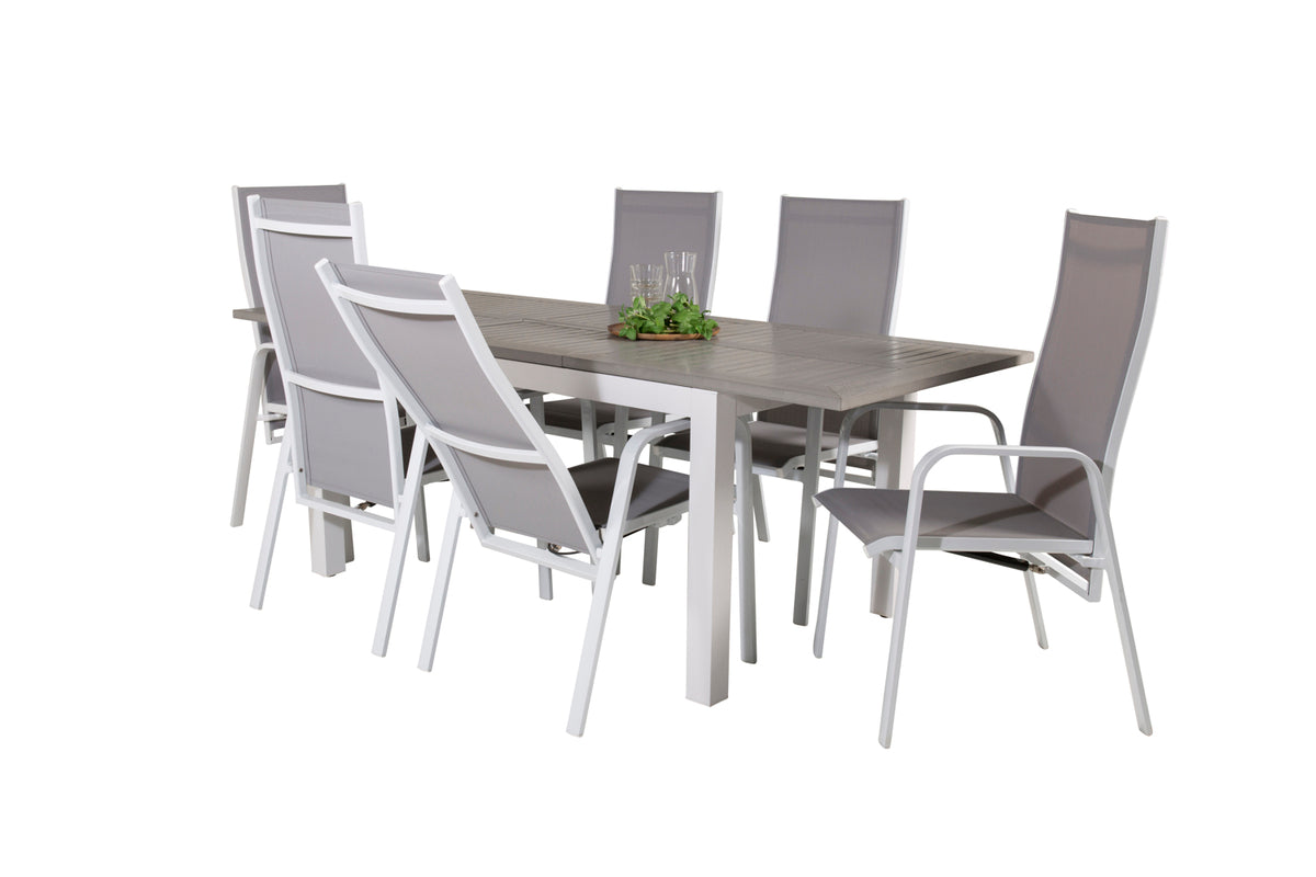 Venture Design Albany & Copacabana Rektangulära Matbord 152 x 90 Vit + Reclinerstolar 2-pack Grå