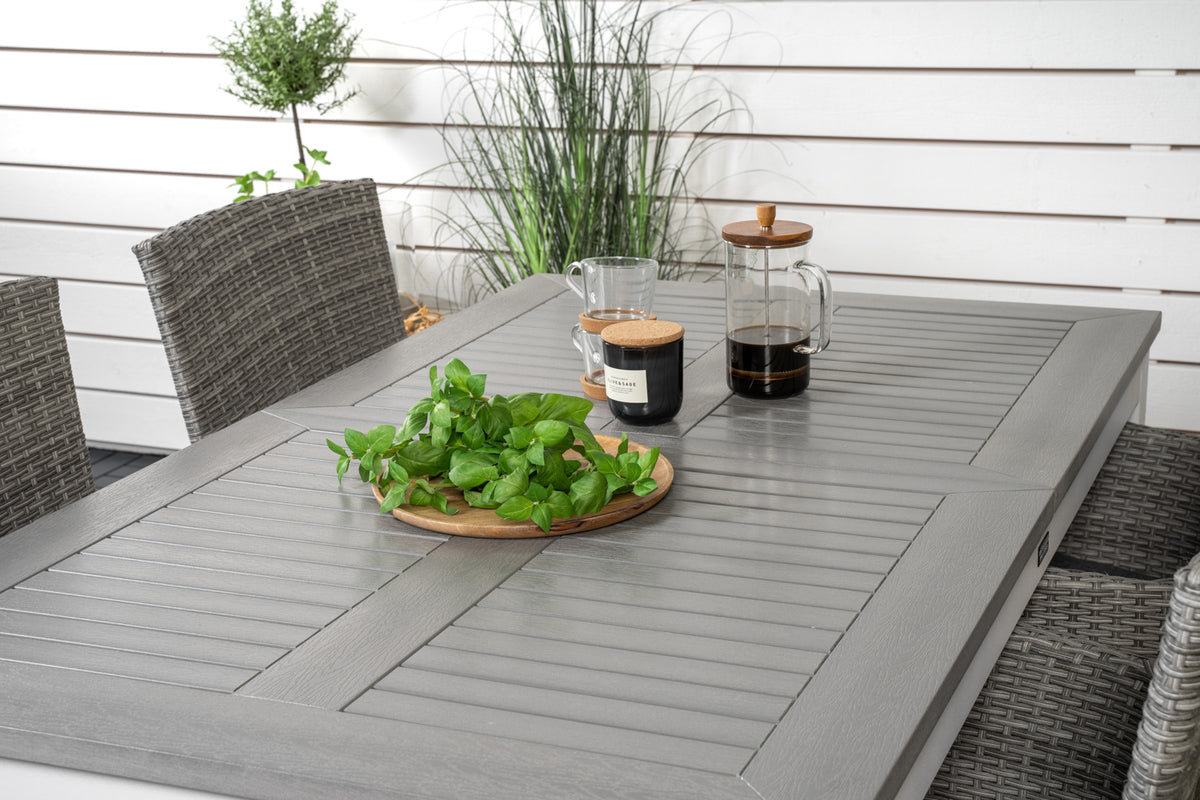 Venture Design Albany & Malin Matbord 152x90 + Matstolar Grå