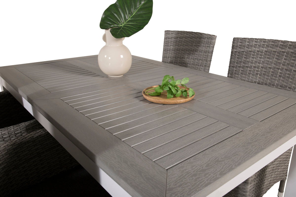 Venture Design Albany & Malin Matbord 152x90 + Matstolar Grå