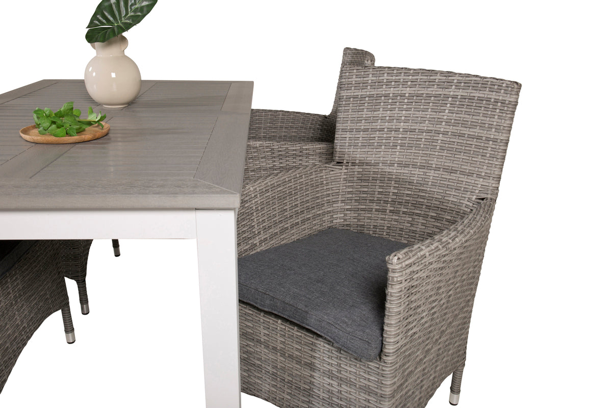 Venture Design Albany & Malin Matbord 152x90 + Matstolar Grå