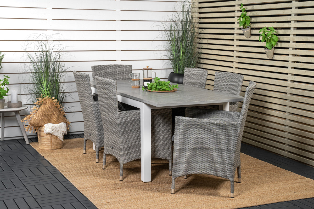 Venture Design Albany & Malin Matbord 152x90 + Matstolar Grå