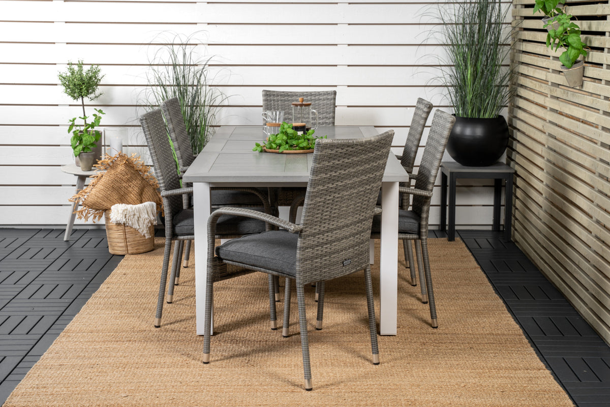 Venture Design Albany & Anna Rektangulära Matbord 152 x 90 Vit + Matstolar 2-pack Grå