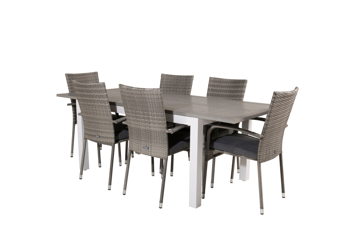 Venture Design Albany & Anna Rektangulära Matbord 152 x 90 Vit + Matstolar 2-pack Grå