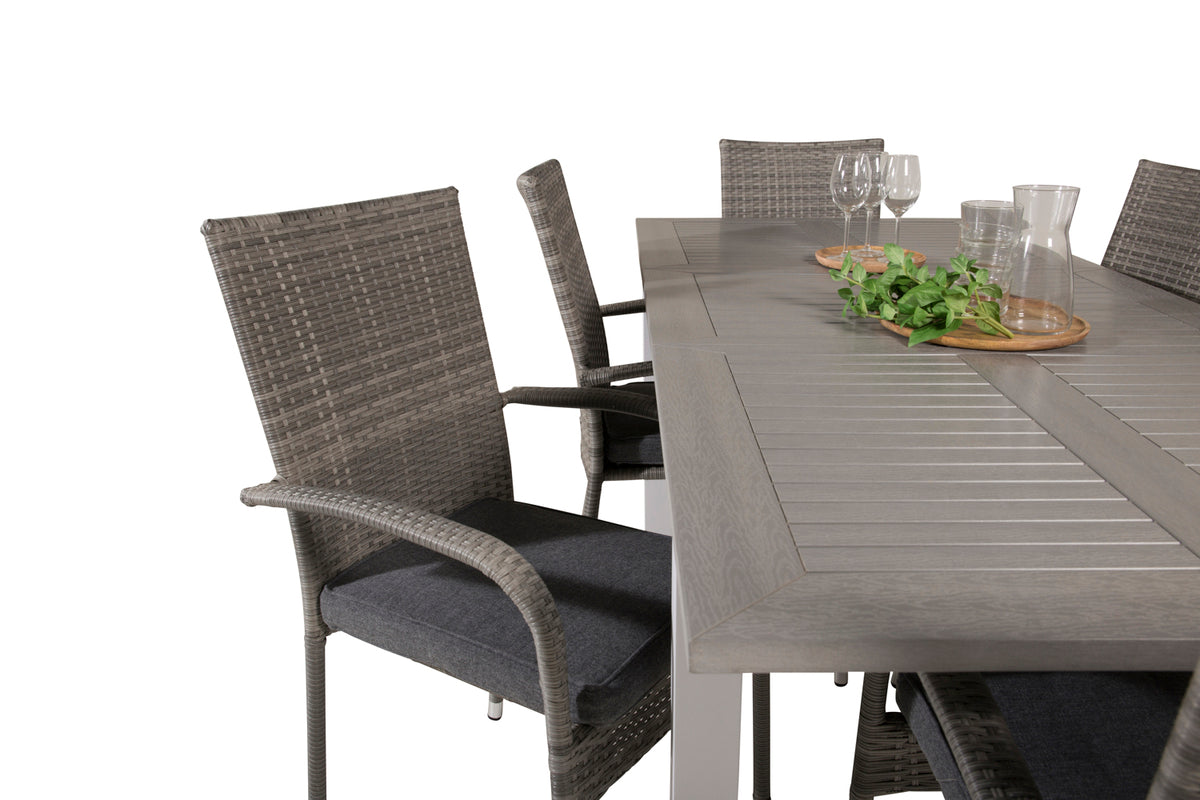 Venture Design Albany & Anna Rektangulära Matbord 152 x 90 Vit + Matstolar 2-pack Grå