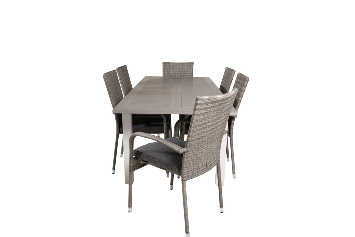Venture Design Albany & Anna Rektangulära Matbord 152 x 90 Vit + Matstolar 2-pack Grå