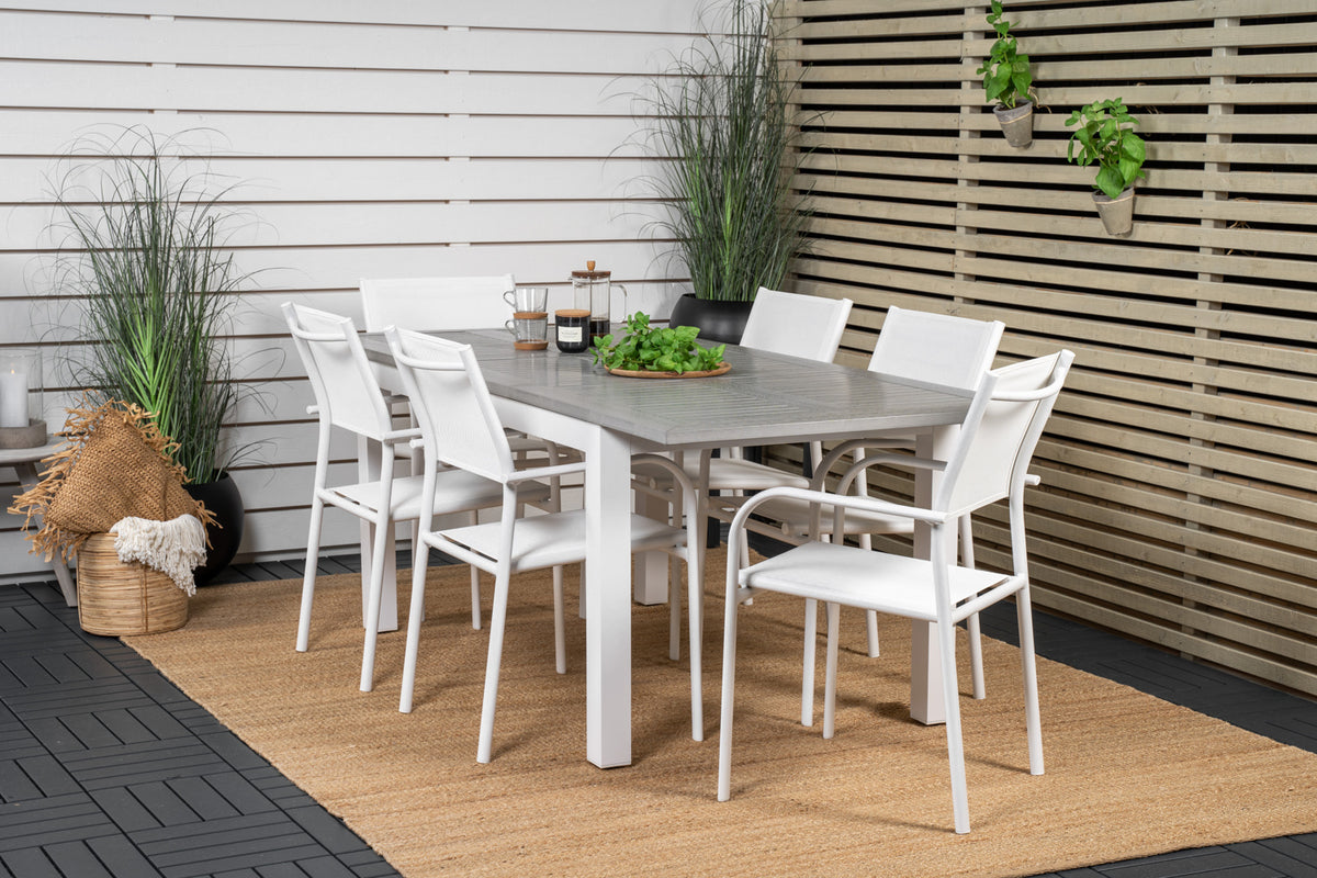 Venture Design Albany & Santorini Matbord 152x90 + Matstolar Vit