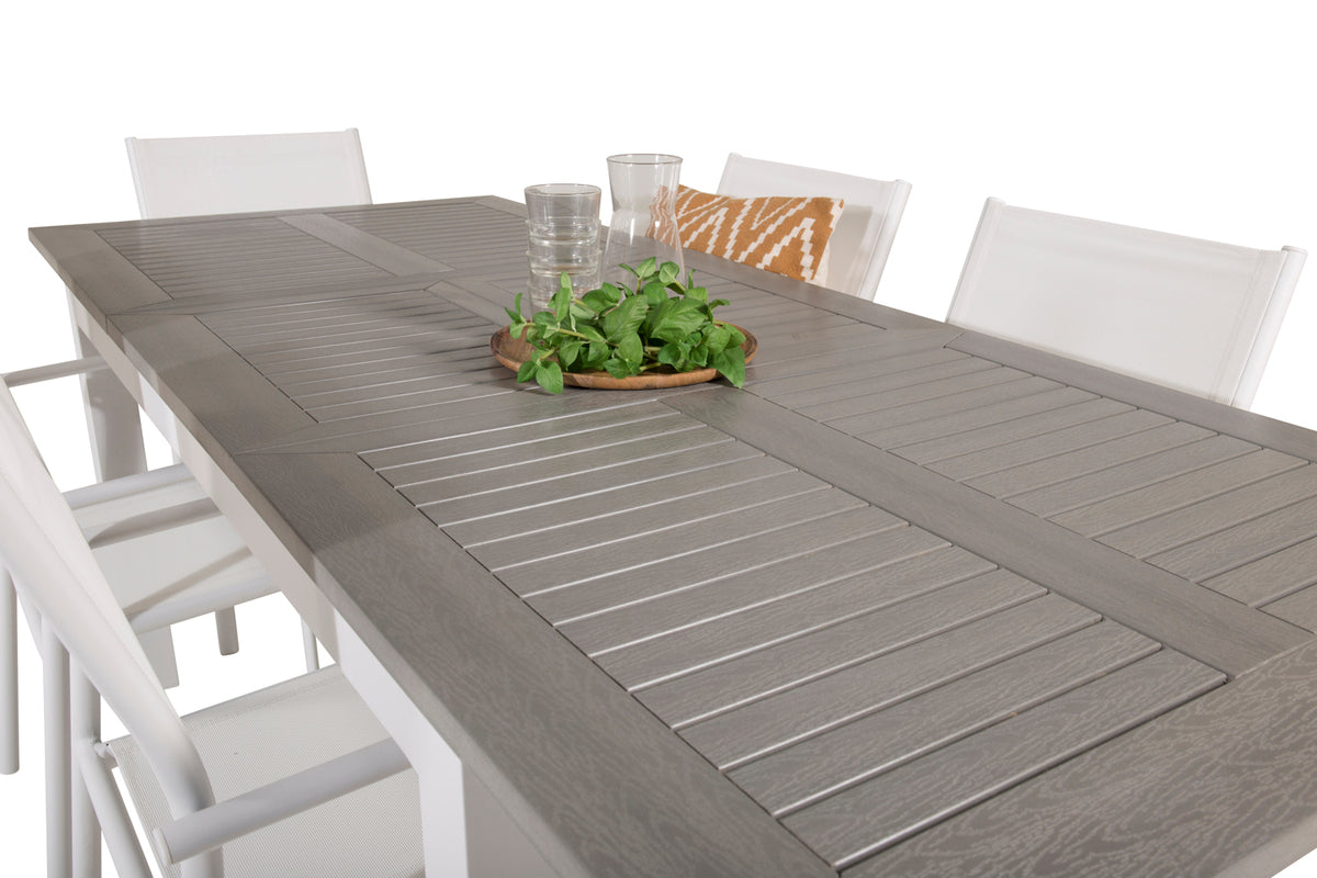 Venture Design Albany & Santorini Matbord 152x90 + Matstolar Vit