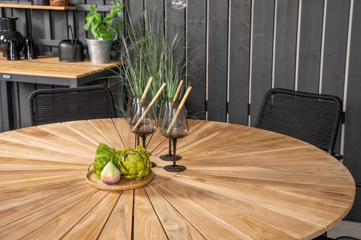 Venture Design Mexico & Lindos Matbord ⌀140 + Matstolar Svart