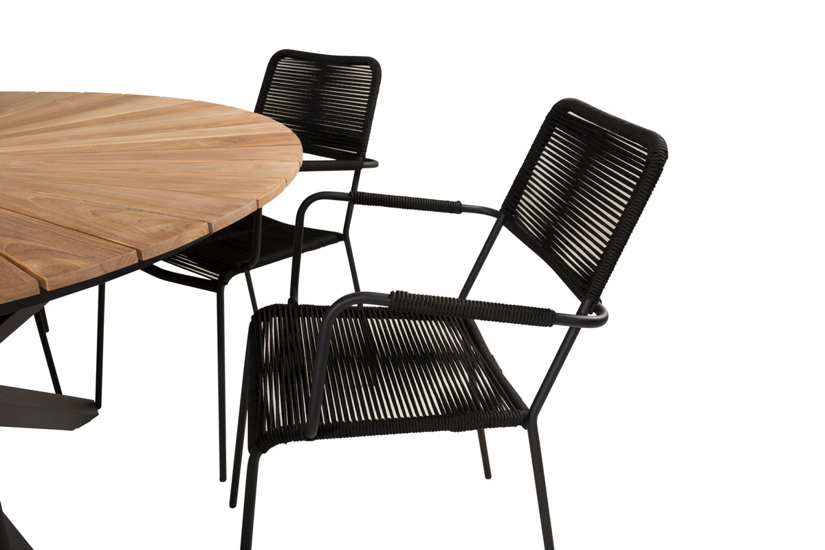 Venture Design Mexico & Lindos Matbord ⌀140 + Matstolar Svart