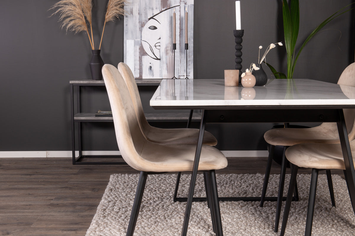 Venture Design Estelle & Polar Rektangulära Matbord 140 x 90 Svart + Matstolar 2-pack Beige