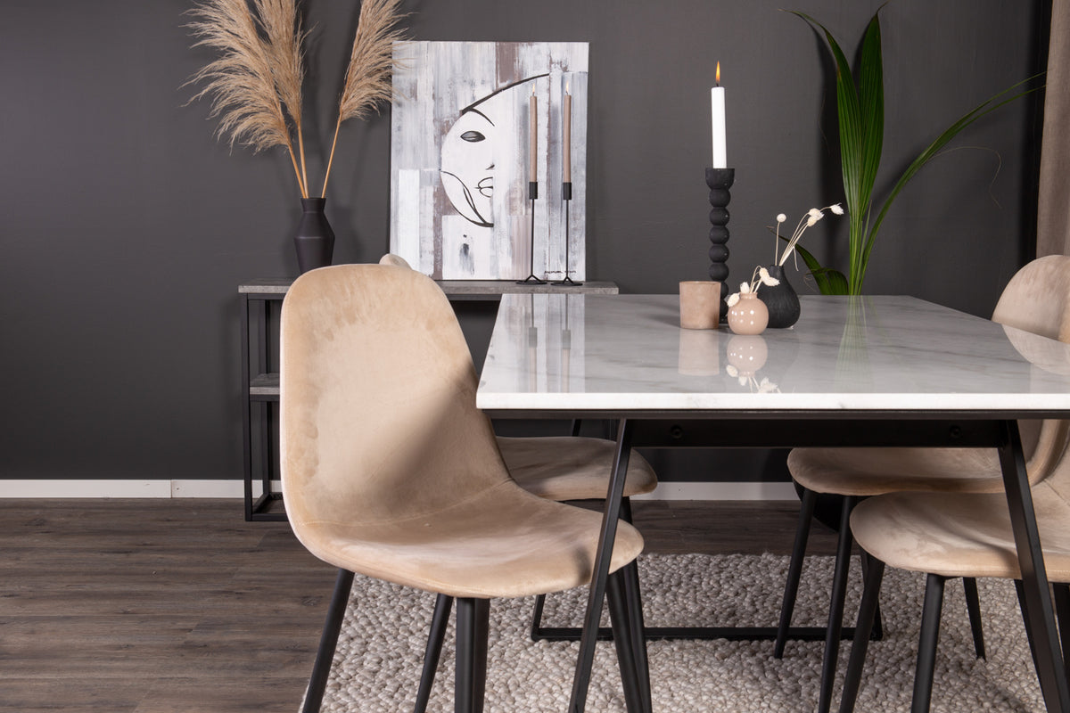 Venture Design Estelle & Polar Rektangulära Matbord 140 x 90 Svart + Matstolar 2-pack Beige