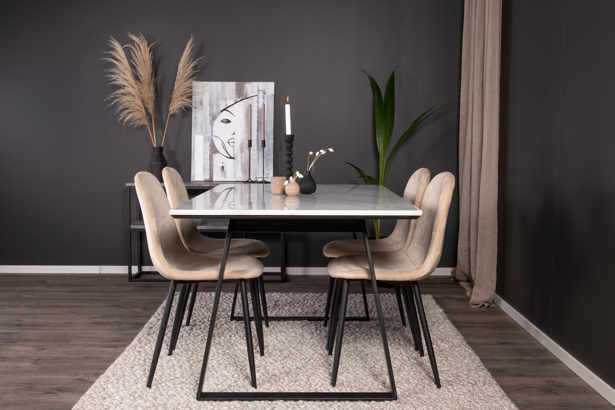 Venture Design Estelle & Polar Rektangulära Matbord 140 x 90 Svart + Matstolar 2-pack Beige