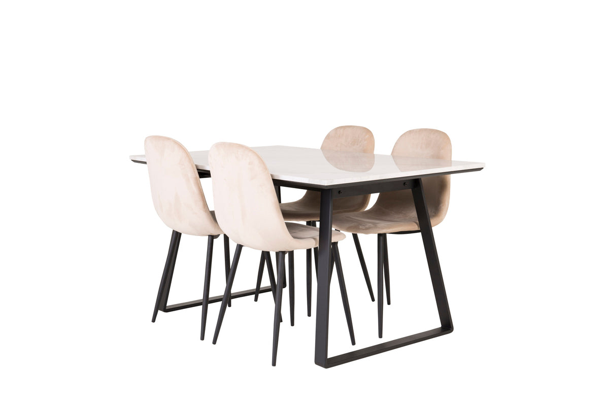 Venture Design Estelle & Polar Rektangulära Matbord 140 x 90 Svart + Matstolar 2-pack Beige
