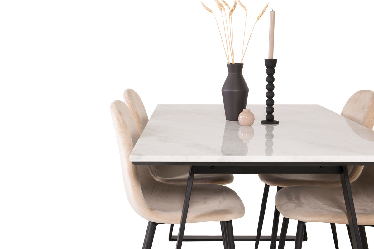 Venture Design Estelle & Polar Rektangulära Matbord 140 x 90 Svart + Matstolar 2-pack Beige