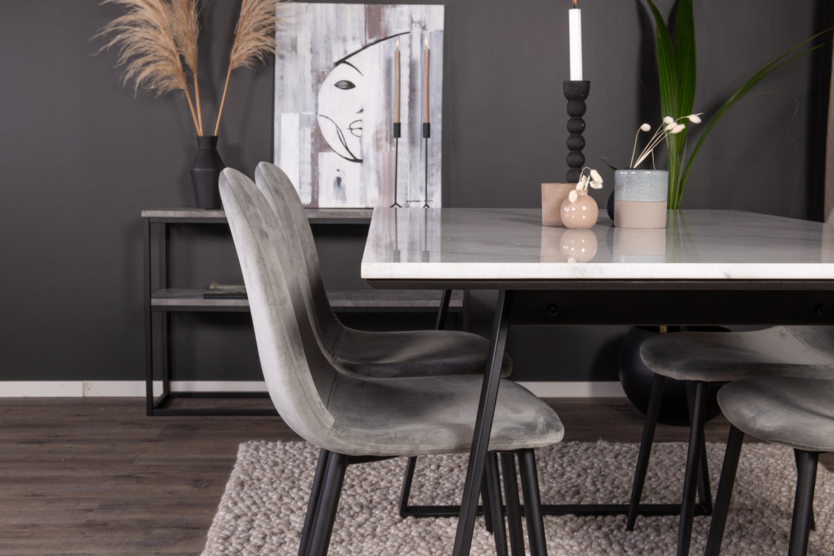 Venture Design Estelle & Polar Rektangulära Matbord 140 x 90 Svart + Matstolar 2-pack Grå
