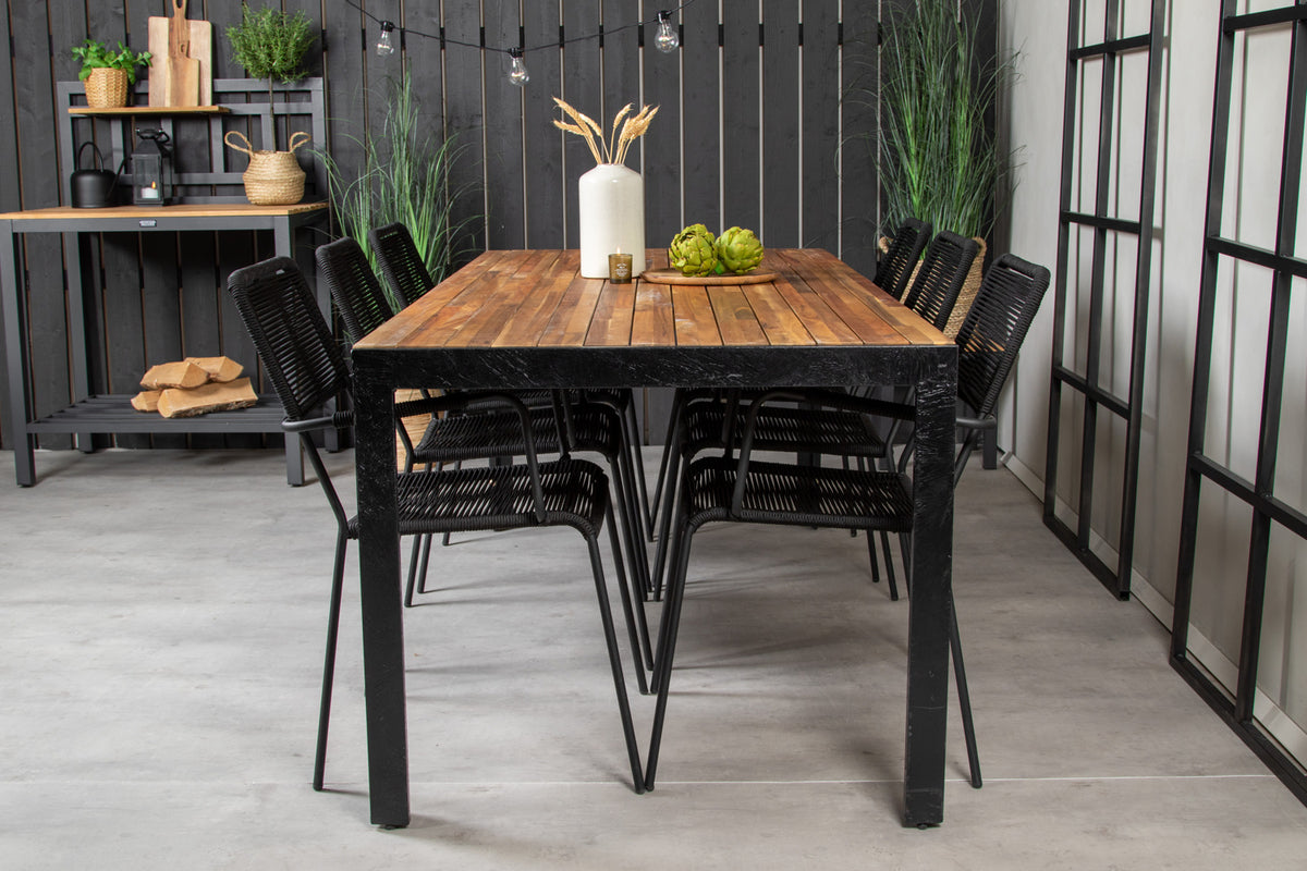 Venture Design Bois & Lindos Matbord 205x90 + Matstolar Svart