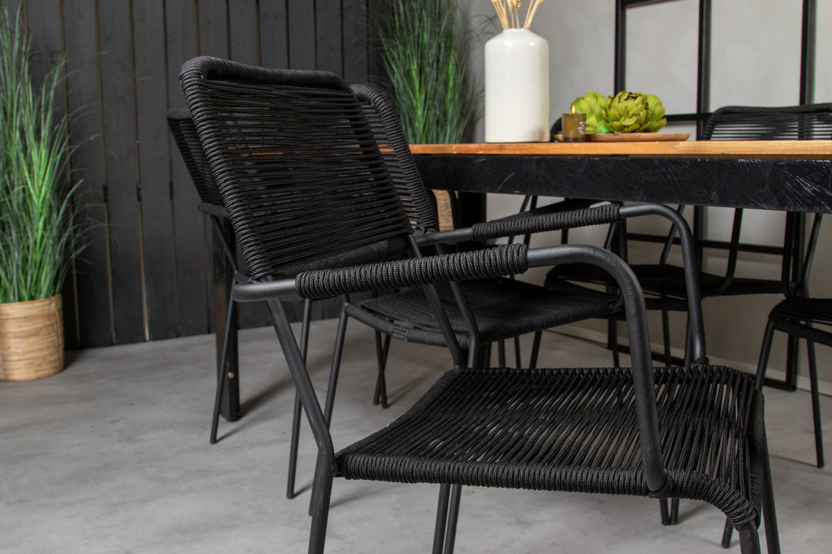 Venture Design Bois & Lindos Matbord 205x90 + Matstolar Svart