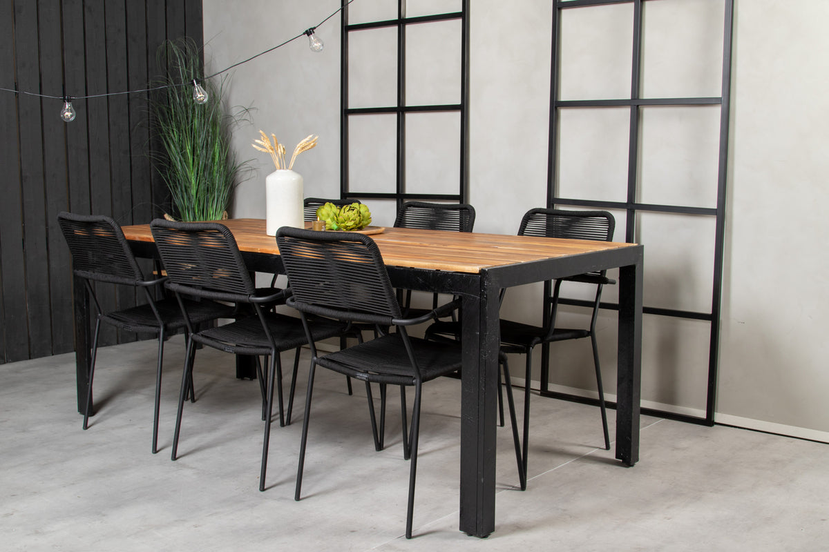 Venture Design Bois & Lindos Matbord 205x90 + Matstolar Svart
