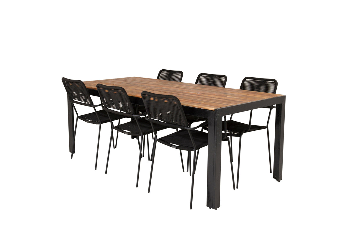 Venture Design Bois & Lindos Matbord 205x90 + Matstolar Svart
