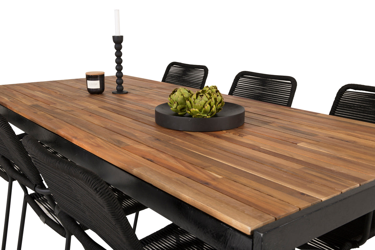 Venture Design Bois & Lindos Matbord 205x90 + Matstolar Svart
