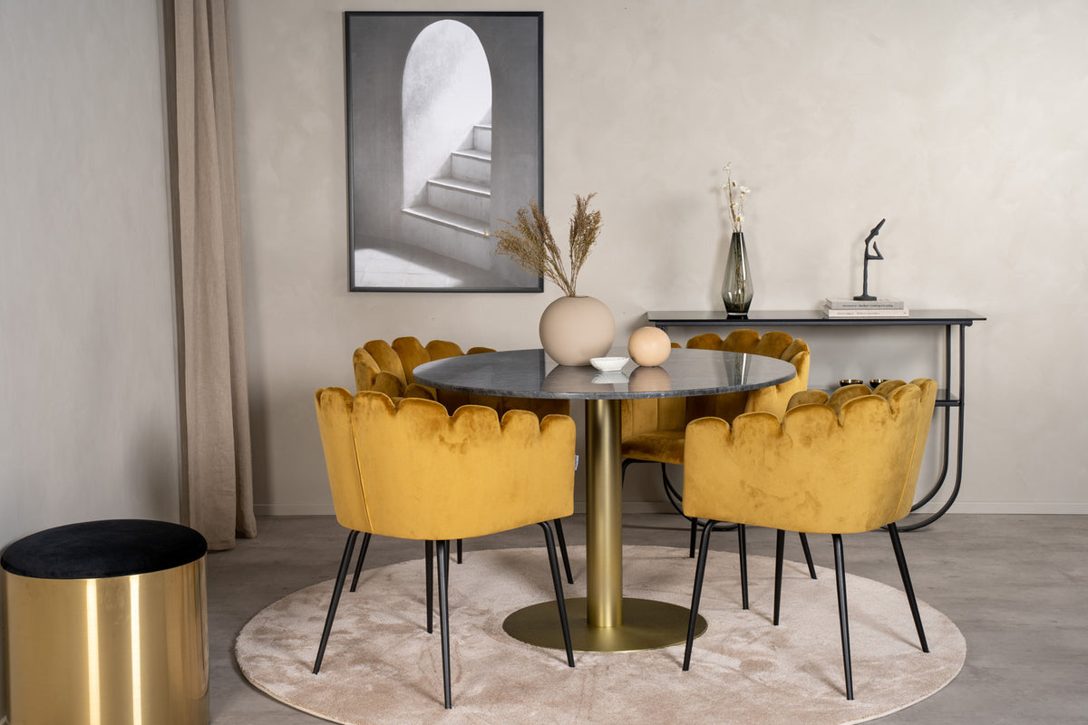 Venture Design Limhamn & Estelle Matstolar Gul + Runda Matbord ⌀106 Mörkgrå