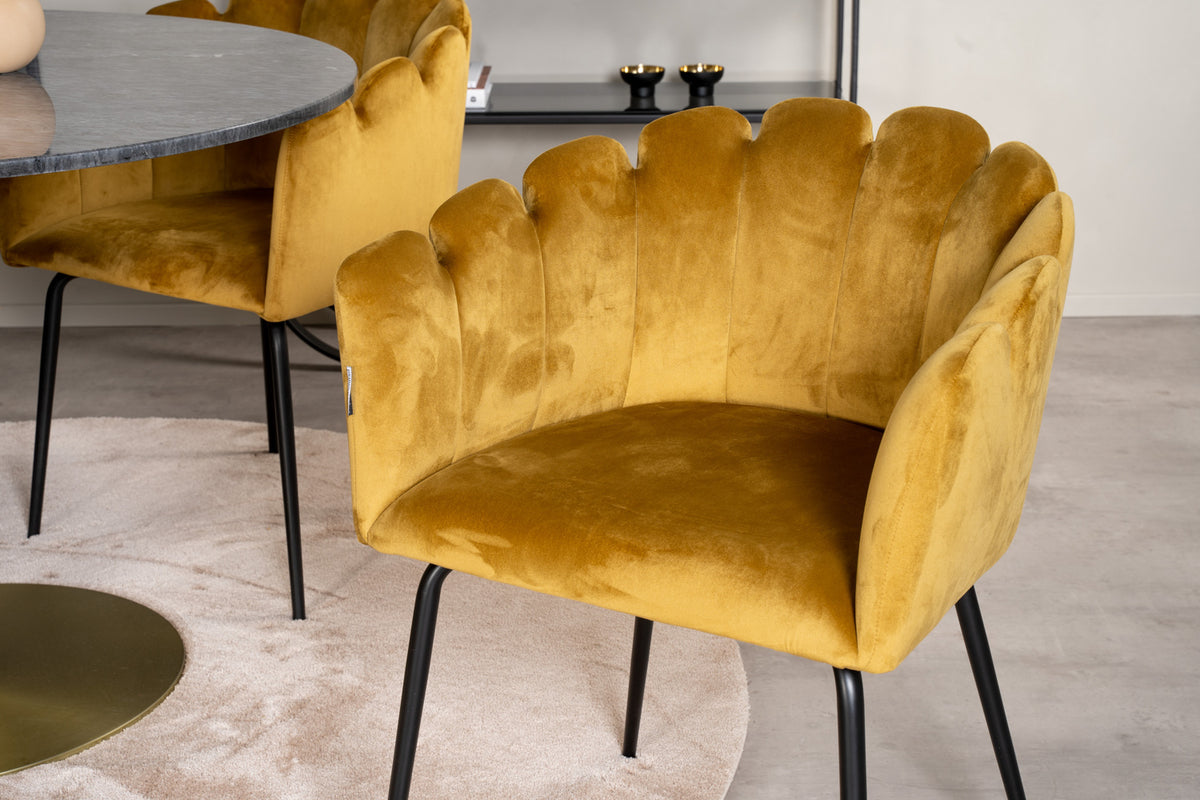 Venture Design Limhamn & Estelle Matstolar Gul + Runda Matbord ⌀106 Mörkgrå