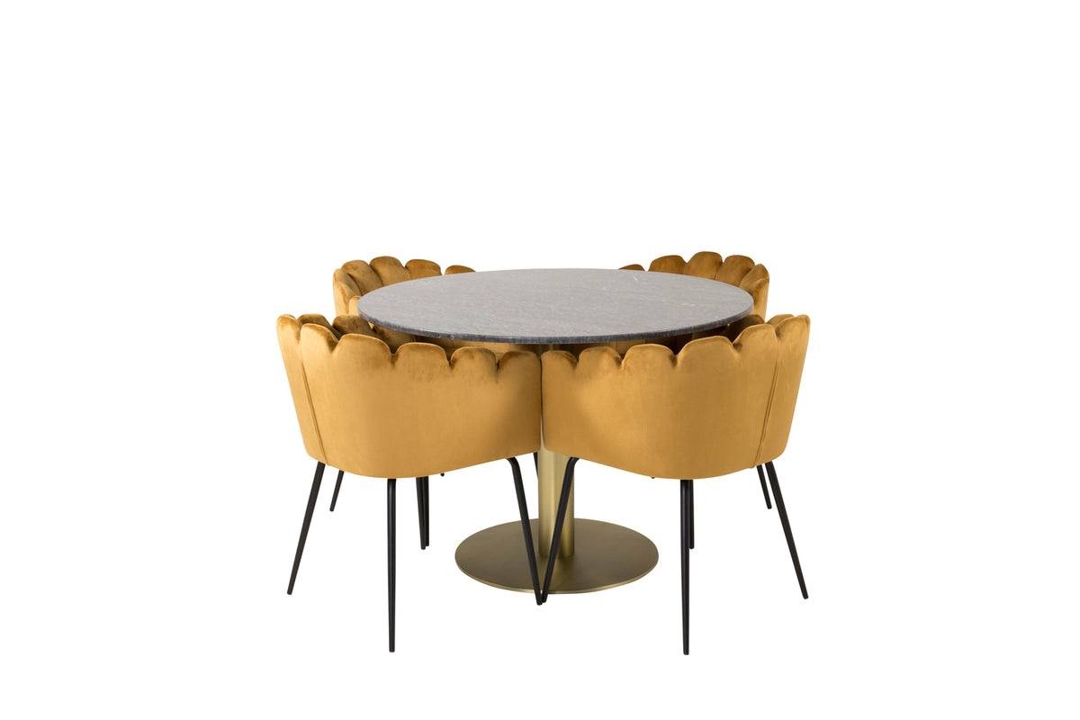 Venture Design Limhamn & Estelle Matstolar Gul + Runda Matbord ⌀106 Mörkgrå