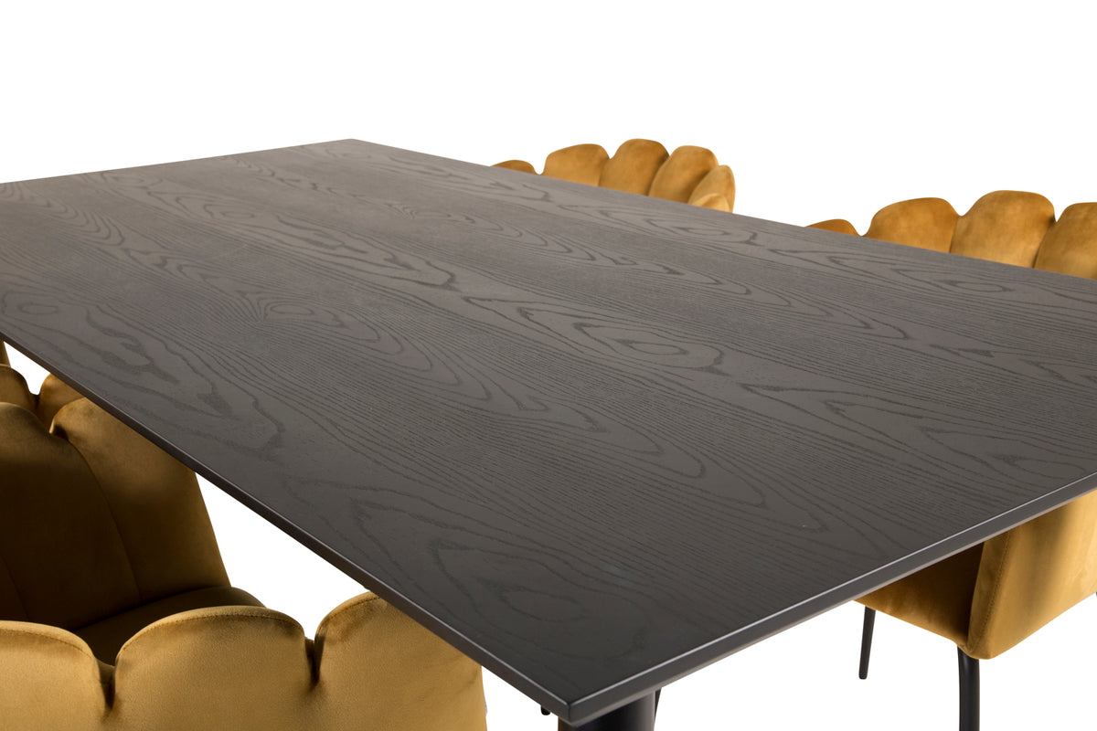 Venture Design Limhamn & Dipp Matstolar Gul + Rektangulära Matbord 180 x 90 Svart
