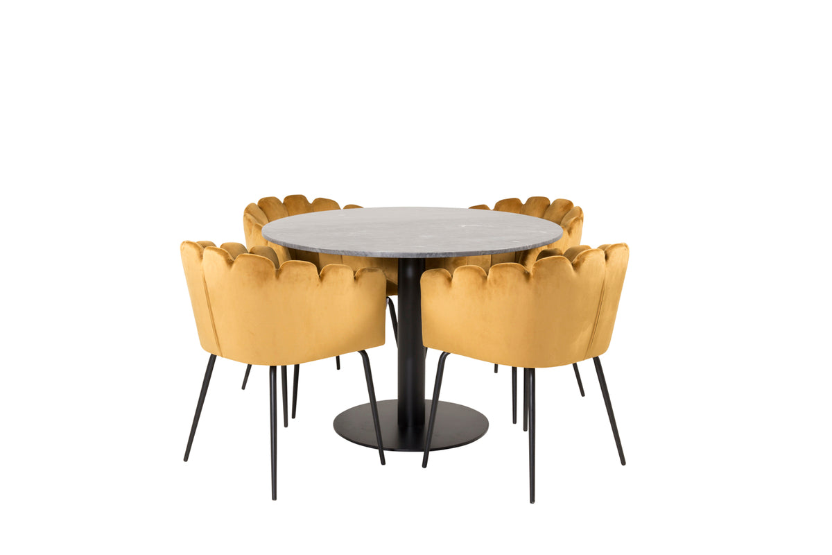 Venture Design Limhamn & Estelle Matstolar Gul + Runda Matbord ⌀106 Mörkgrå